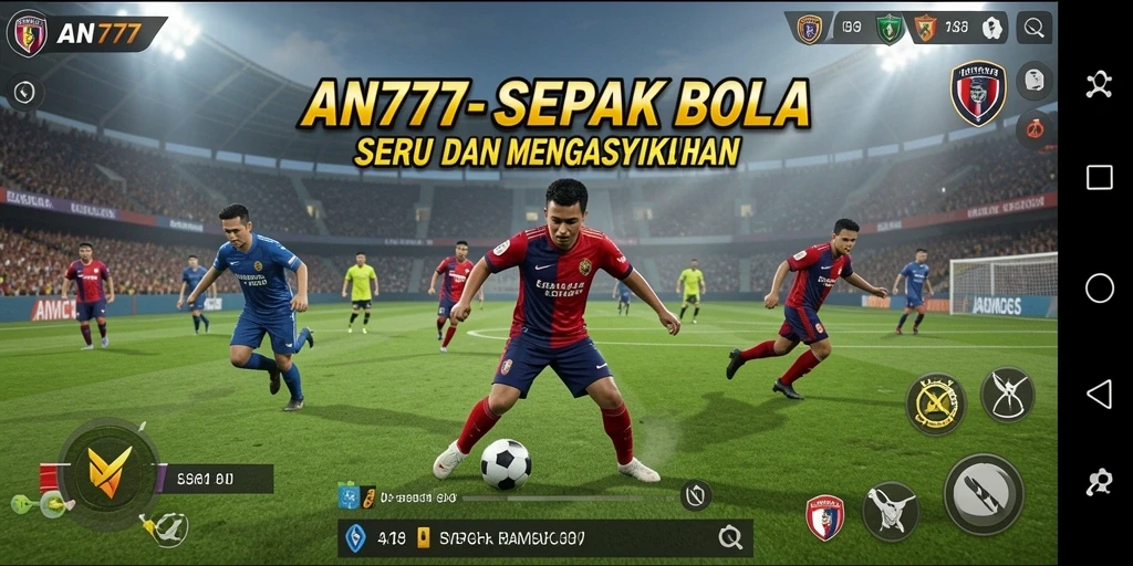 Screenshot gameplay AN777 menampilkan aksi seru di lapangan sepak bola.