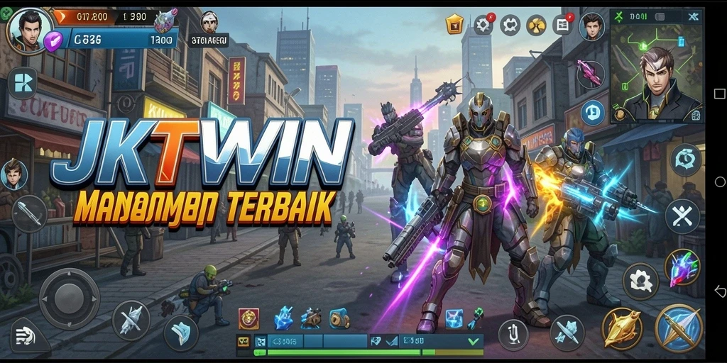 Gameplay JKTWIN menampilkan pertempuran seru dan pembangunan kerajaan.